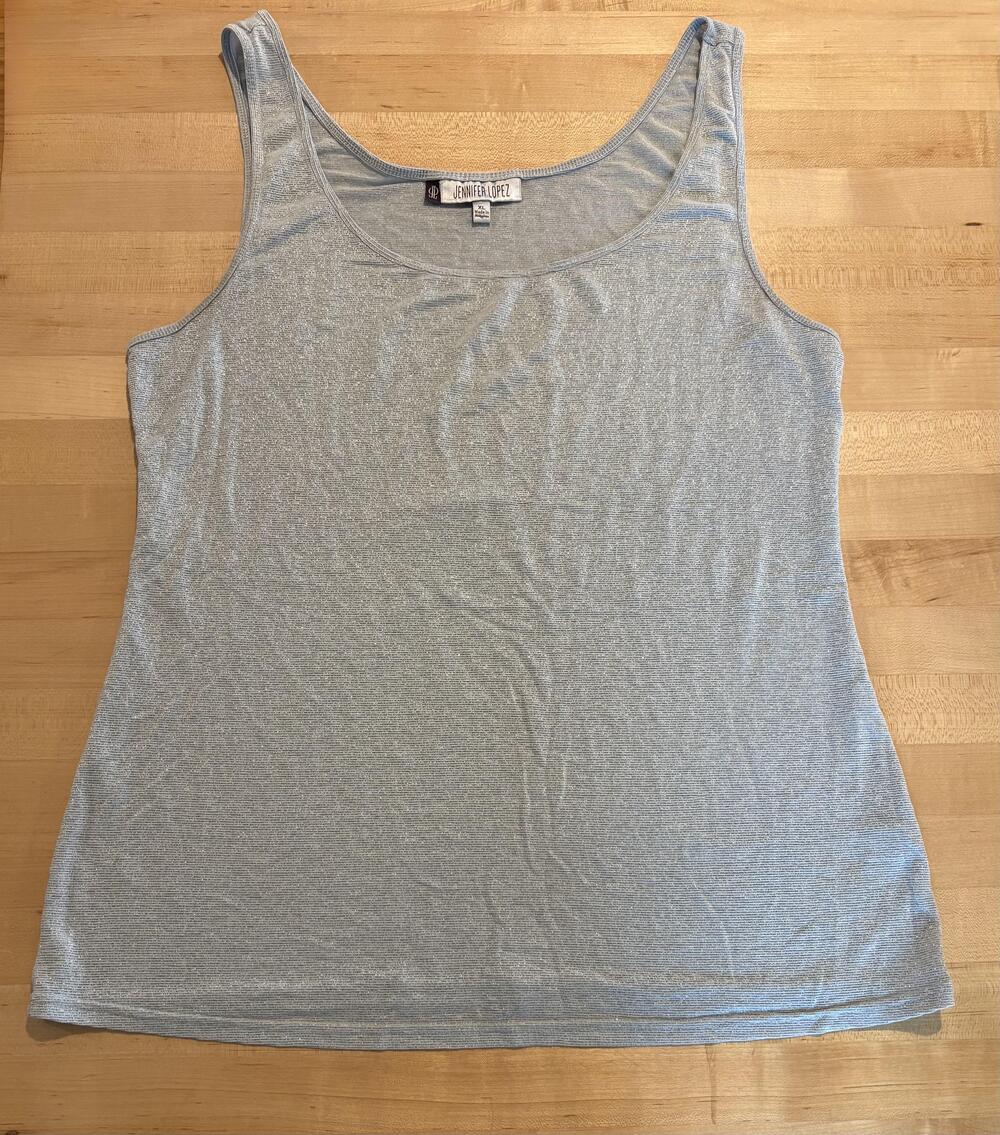 Jennifer Lopez Tank Top Womens XL Silver Scoop Neck Metallic Stretch - Picture 2 of 8